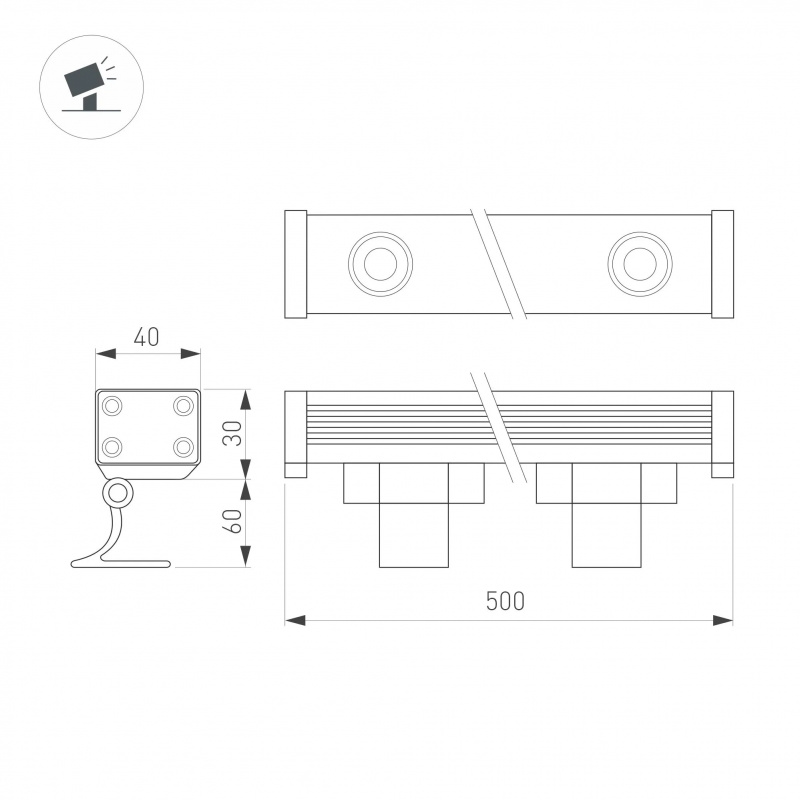 Линейный прожектор AR-LINE-500-9W Day4000 (GR, 15x60 deg, 230V) (Arlight, IP65 Металл, 3 года) — изображение 4